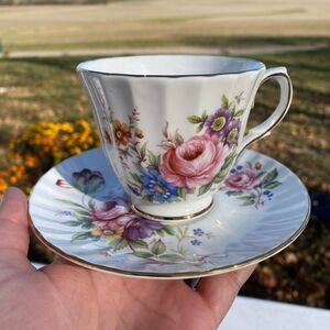 Vintage Duchess Ribbed Tea Cup and Saucer, English Fine Bone China, Tea Party